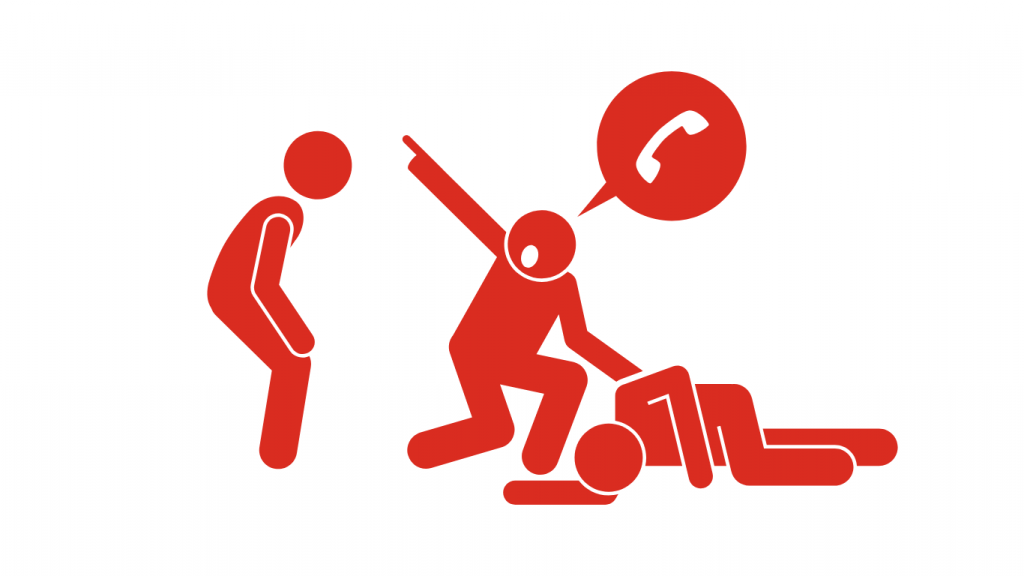 Personne appelant les secours pour une personne allongée au sol.