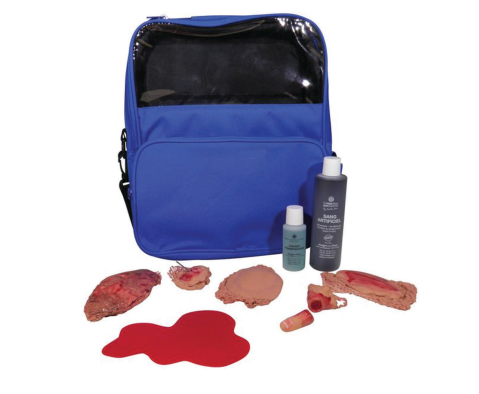 Kit de simulation de blessures et plaies pour exercices de secourisme.
