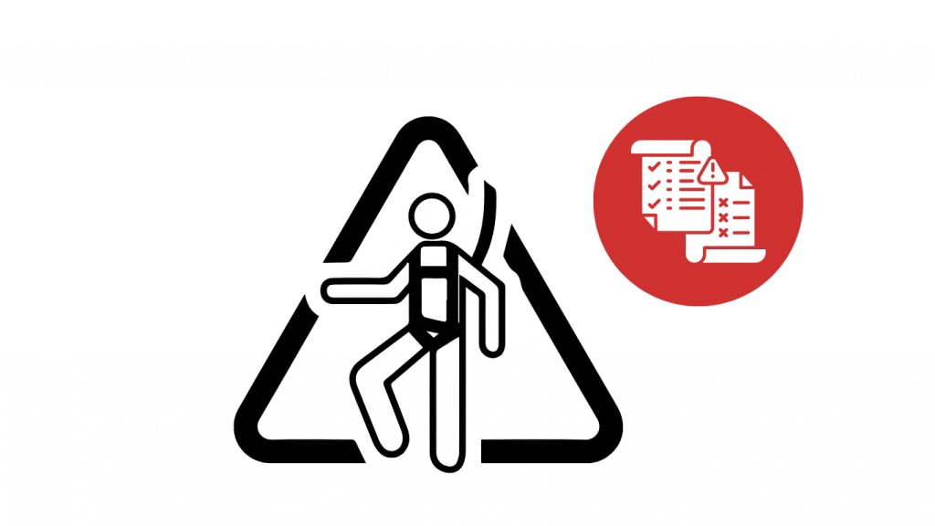 Icône de sécurité avec pictogramme d'escalade et liste de contrôle rouge.